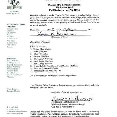 Records for Victrola deed of gift form