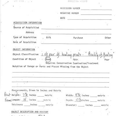 Undated inventory sheet