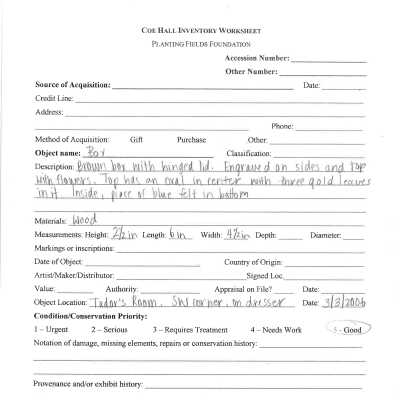 previous inventory worksheet (no accession #)