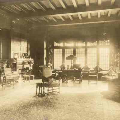Byrne_005: Interior of Great Hall looking towards large window