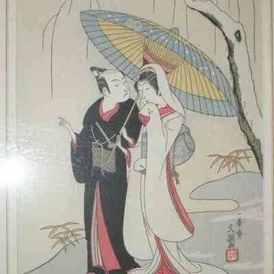 Couple Under an Umbrella in Snow