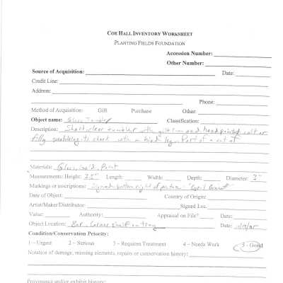 previous inventory worksheet (no accession #)