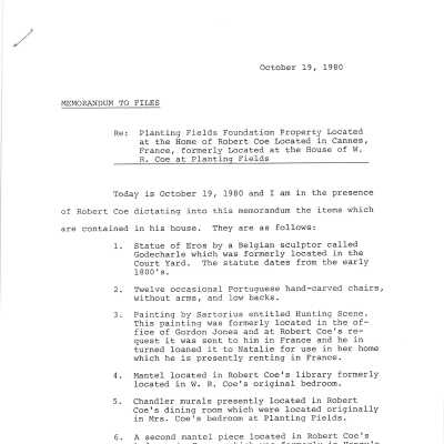 Robert Coe list including portrait of H.H. Rogers