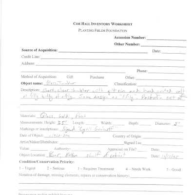 previous inventory worksheet (no accession #)