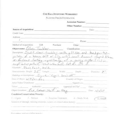 previous inventory worksheet (no accession #)