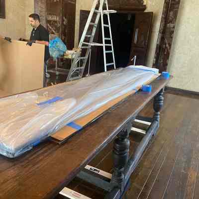 Packing of screen before Dining Room floor restoration August 2024
