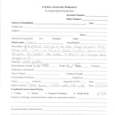 previous inventory worksheet (no accession #)