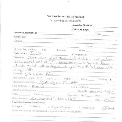 previous inventory worksheet (no accession #)
