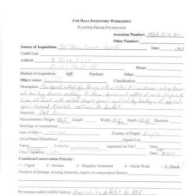 Previous inventory worksheet