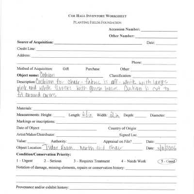 previous inventory worksheet (no accession #)