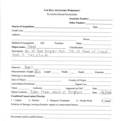 previous inventory worksheet (no accession #)
