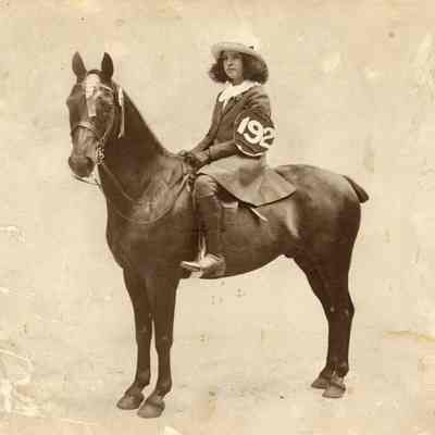 Coe_Natalie_022: Natalie Coe on horseback, photographed by Cyril & Maud Wilkinson