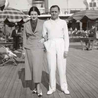 Coe_Natalie_041: Natalie Coe and Leonardo Vitetti standing on deck of ship