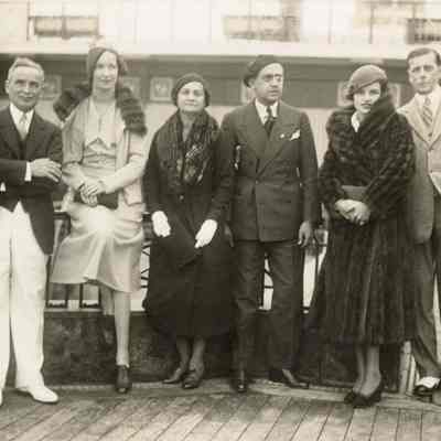 Coe_Natalie_043: Natalie Coe and Leonardo Vitetti on deck of ship with four other unknown people