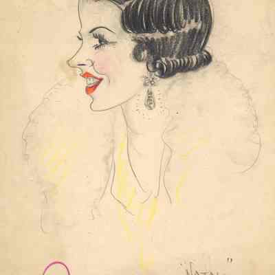 Coe_Natalie_050: Exaggerated drawing of Natalie Coe; reads "Natali - an impression at nearly 3 in the morning"