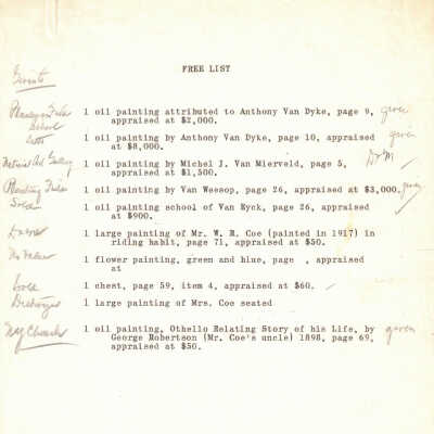 undated list of items circa 1955