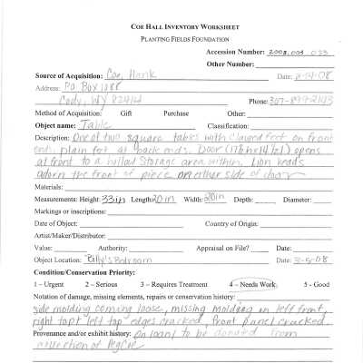 Previous inventory worksheet