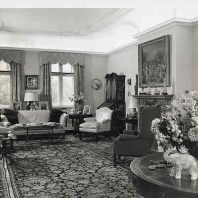 Robert Coe's house in Cannes, jades on mantel pice including vessel