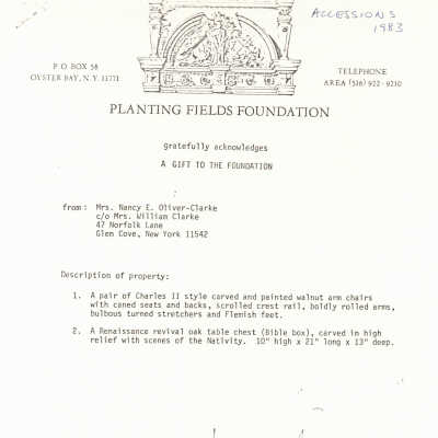 note this is recorded as a 1983 gift, not 1973