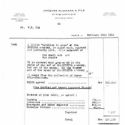 1923 receipt from Seligmann