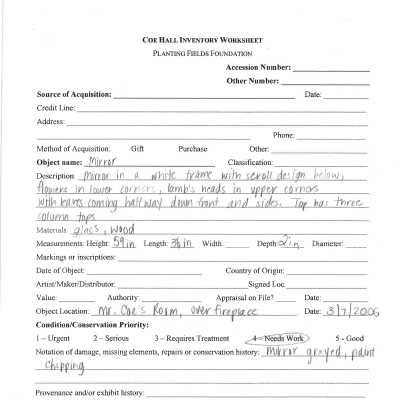 previous inventory worksheet (no accession #)