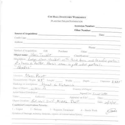 previous inventory worksheet (no accession #)