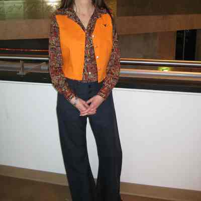 Flight Attendant Bell Bottom and Orange Vest