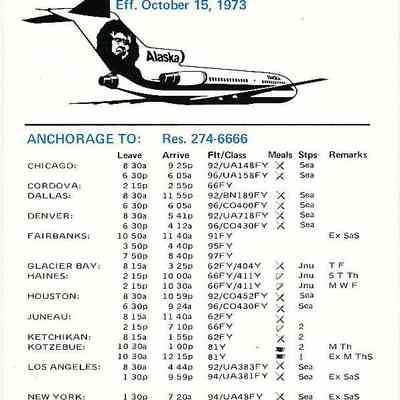 Alaska Airlines System Timetable: Effective October 15, 1973