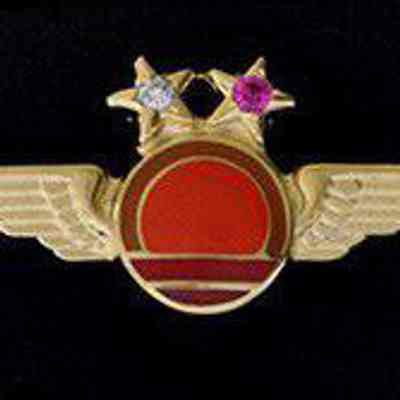 Horizon Air 15-year Service Pin - Gold Wings with a diamond and ruby set in the stars