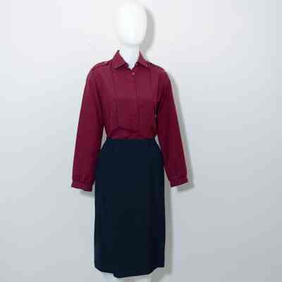 Flight Attendant Red Blouse and Blue Skirt