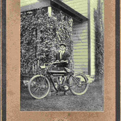 Photographic Print: Unknown Man with Motorcycle