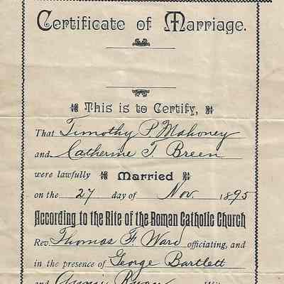 Mahoney/Breen marriage 1895
