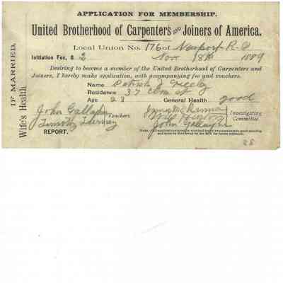 Carpenters and Joiners Membership Card