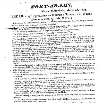 Fort Adams Regulations Newport Harbor June 2nd, 1831