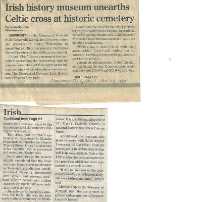 Irish History Museum Unearths Celtic Cross at Historic Cemetery 1998