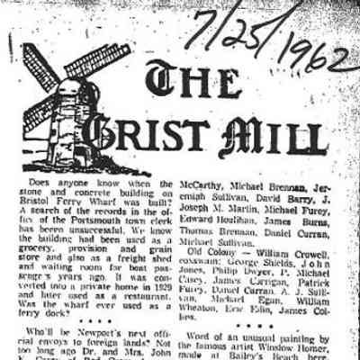 The Grist Mill Newport Crew Rosters 7/25/1962