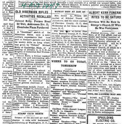"Old Hibernian Rifles Activities Recalled" August 4, 1949