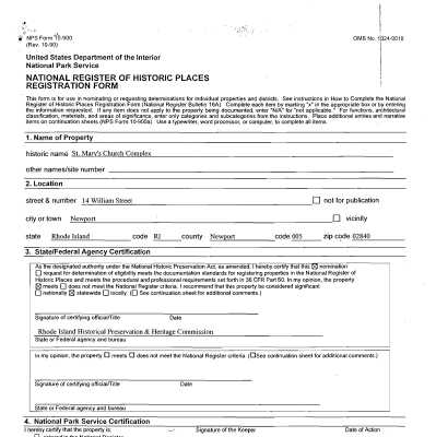 Application for National Registry of Historic Places