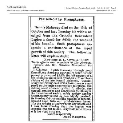 1887 Newport_Mercury Catholic Benevolent Legion
