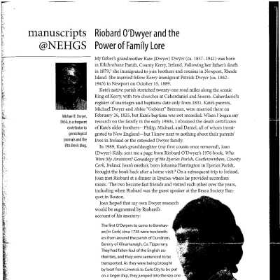 Dwyer/O'Dwyer NEHGS article