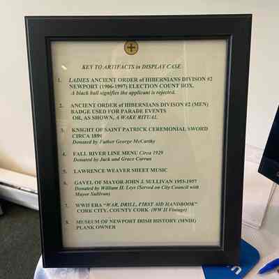 Key to Artifacts in Display Case (Sample)