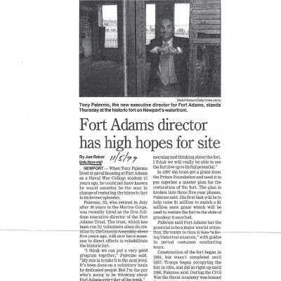 1999 Newport Daily News "Fort Adams Director has High Hopes for Site"