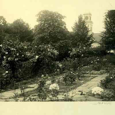 35 Grand Street, Stonington CT garden view with church tower