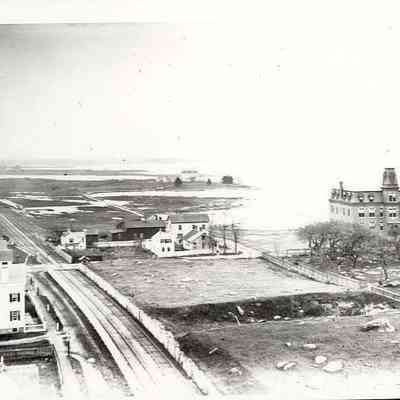Borough School with tracks going east of borough across marsh, Stonington CT