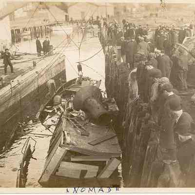 Nomad wreck at dock, Stonington CT