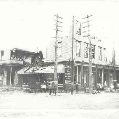 Store of ? and Son, Certified Watch Makers and Opticans after fire. Mystic CT