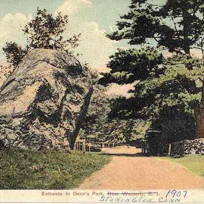 Entrance to Dean's Park, near Wester RI (crossed out and Stonington CT entered)