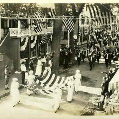 Girls carrying American Flag, Stonington CT