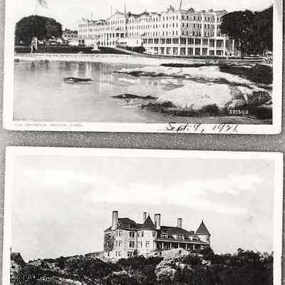 Two small postcards; one of The Griswold, Groton CT and other of "Indian Springs" the Busk Residence, Newport R