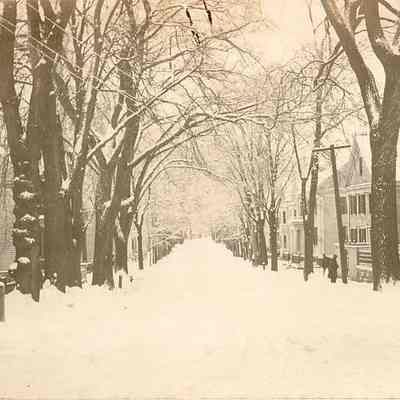 Looking south from Main and High Streets with snow, Stonington CT